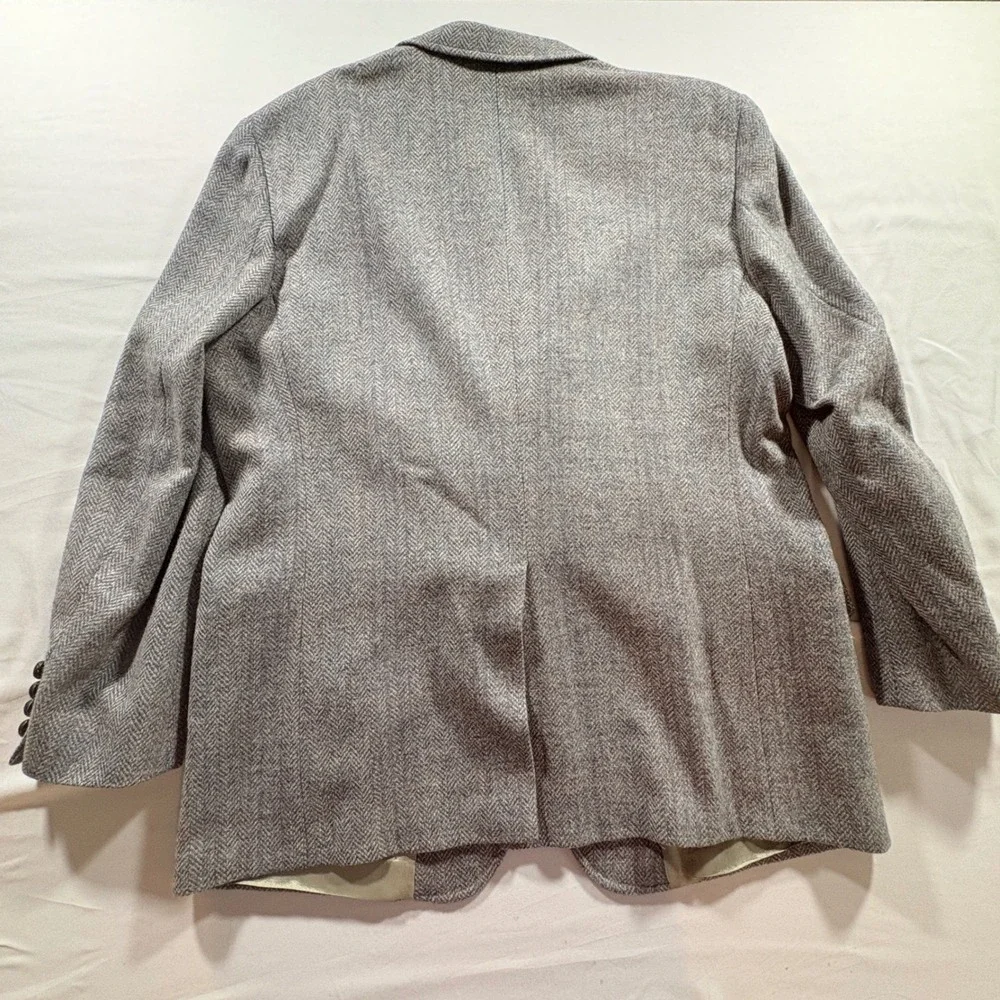 Oakton Ltd Wool Blazer Mens 46R Grey Herringbone Windowpane Sport Coat USA Made